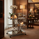 Life Smile 3-Tier Silver Chrome Metal & Mirror Glass Serving Trolley | Multi-Purpose Rolling Cart with Circular Frame | 80×70×40 cm |