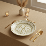 Slama Cream & Olive Gold Ceramic Dinner Plate - 28cm