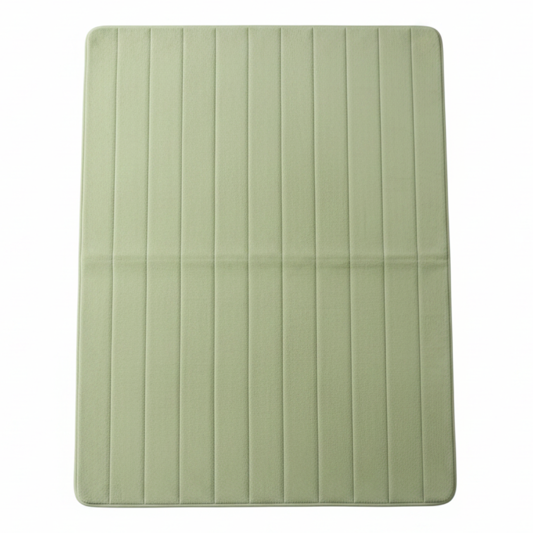 Sage Green Memory Foam Floor Mat | Striped Texture | Extra Large 100×150 cm | Non-Slip Bath & Bedroom Rug