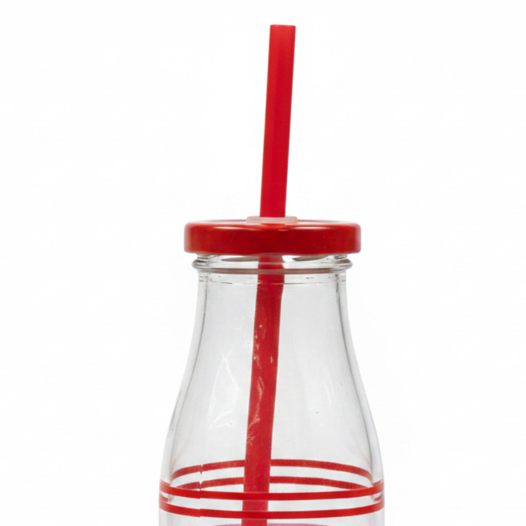 Striped Glass Bottle with Straw Lid – 350ml