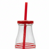 Striped Glass Bottle with Straw Lid – 350ml