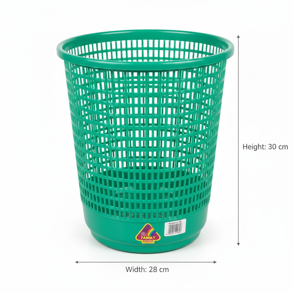 Family Round Plastic Dust Bin — 30×28 cm -  Blue / Green / Orange