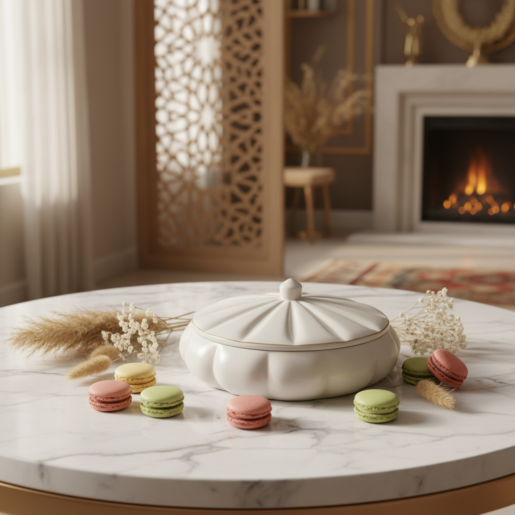 Hamid White Ceramic Candy Box with Lid | Scalloped Petal Design | 10.25cm