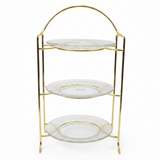 Meera 3-Tier Round Glass & Gold Metal Candy Serving Tray Stand | Elegant Dessert Display Tower for Sweets, Dates & Pastries | 23×50 cm |