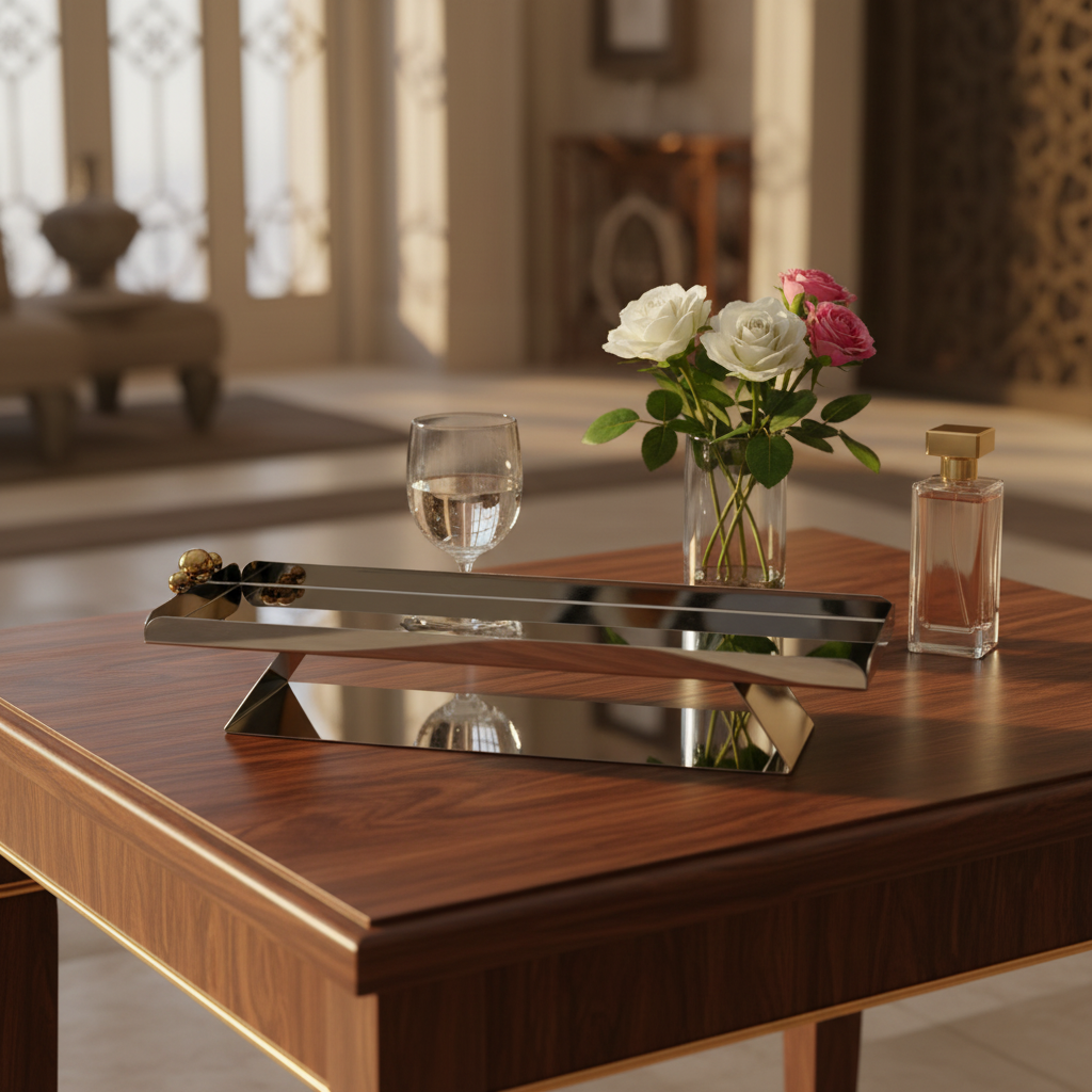 May Flower Stainless Steel Rectangle Silver Serving Tray | 50×15cm |