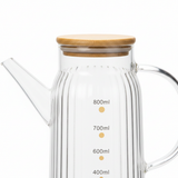 Ribbed Glass Oil Pot with Bamboo Lid - 800ml