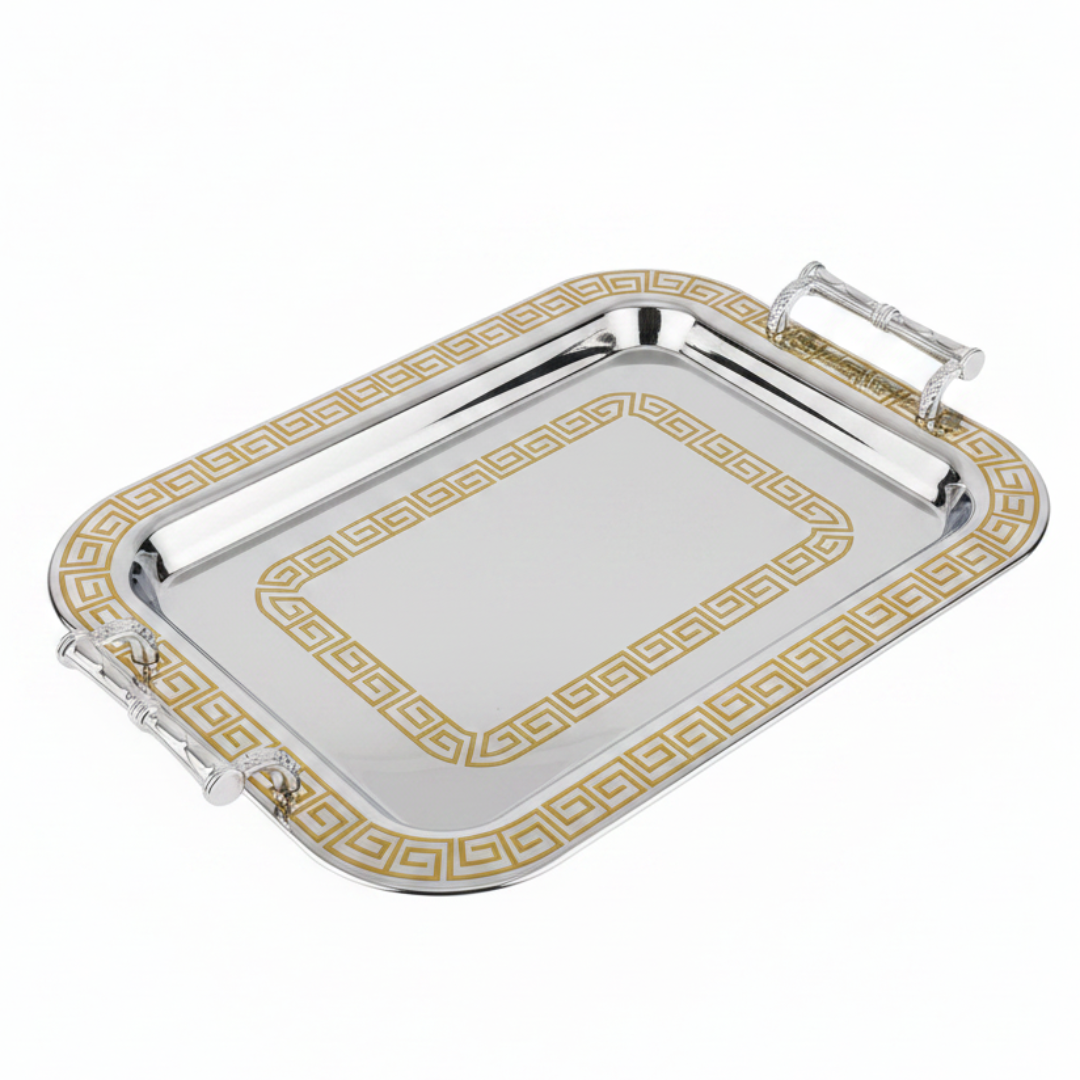 Germax Luxury Gold & Silver Stainless Steel Serving Tray with Handles — 55×34 cm