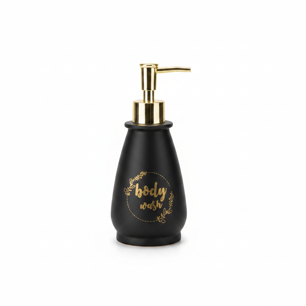 Black & Gold Ceramic & Plastic Liquid Soap Dispenser – 400ml