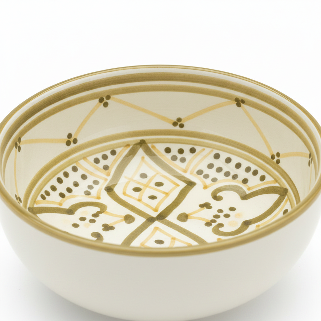 Slama Cream & Olive Gold Ceramic Soup Bowl - 13cm