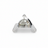 Silver Metal Candy Plate with Dome Lid & Ornate Base - 25×20cm