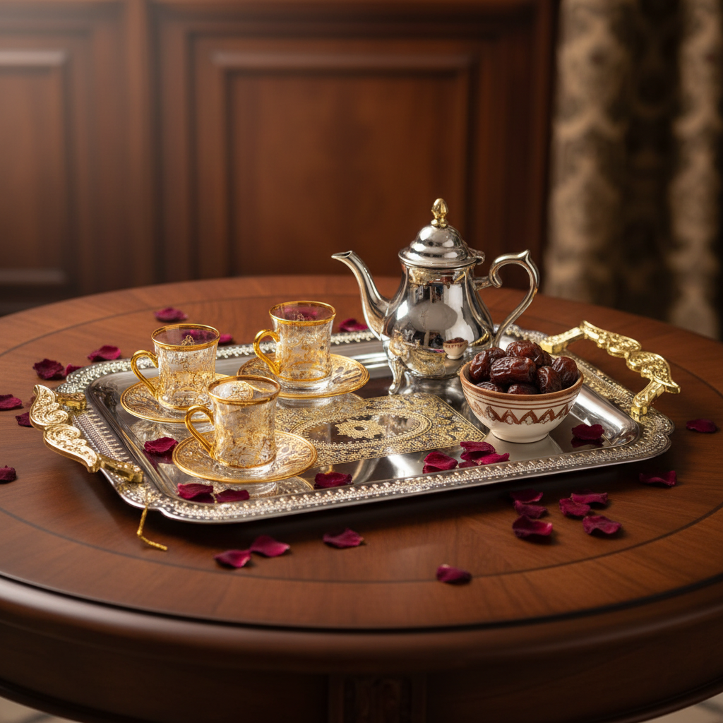 Maximan Luxury Silver & Gold Stainless Steel Serving Tray with Handles | 35.5 × 25 cm