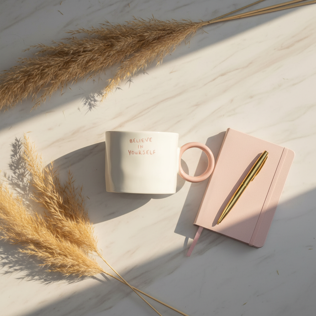 White & Rose Pink Ceramic Mug - 350ml