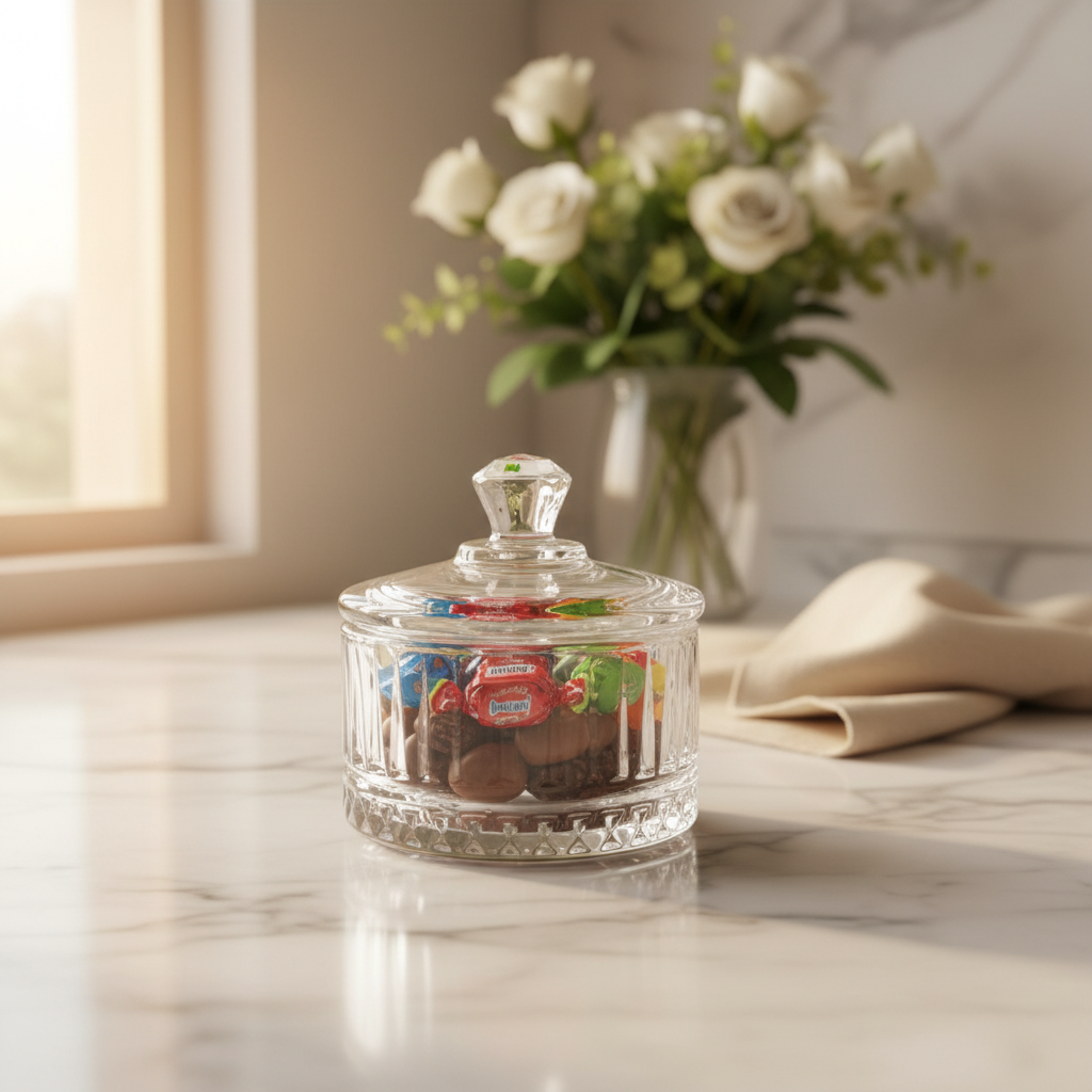 Deli Mini Glass Sugar Pot with Lid Compact Sugar Holder for Tea and Coffee Use 6.5 cm