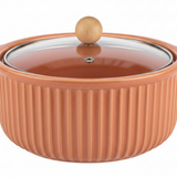 Nordic Luxury Terracotta Ceramic Bowl with Glass Lid - 1.1 Litre