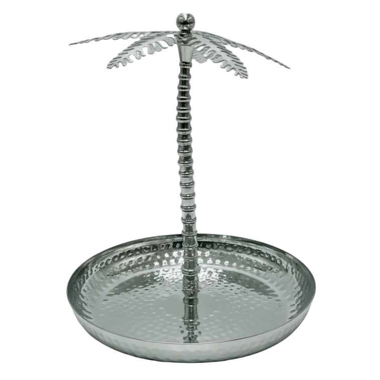 AKDC Round Metal Serving Tray – Elegant Silver Finish, Multipurpose Tray for Dining & Décor, 24 × 29 cm