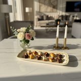 Slama Cream & Olive Gold Ceramic Rectangle Serving Tray - 35cm