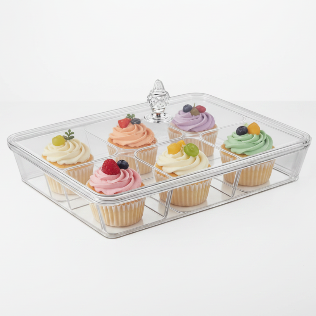 Vague Rectangular Acrylic Candy & Sweets Box with 6 Inner Compartments | 40.6 × 27.5 × 16.5 cm