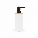 White Ribbed Plastic Liquid Soap Dispenser - 400ml - White / Black / Peach