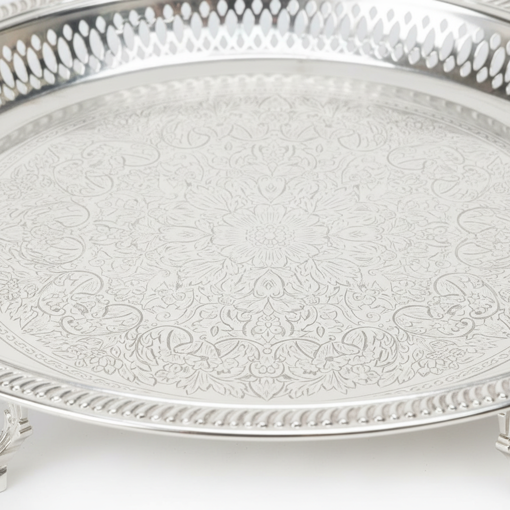 Najib Silver Footed Round Serving Tray – 35cm