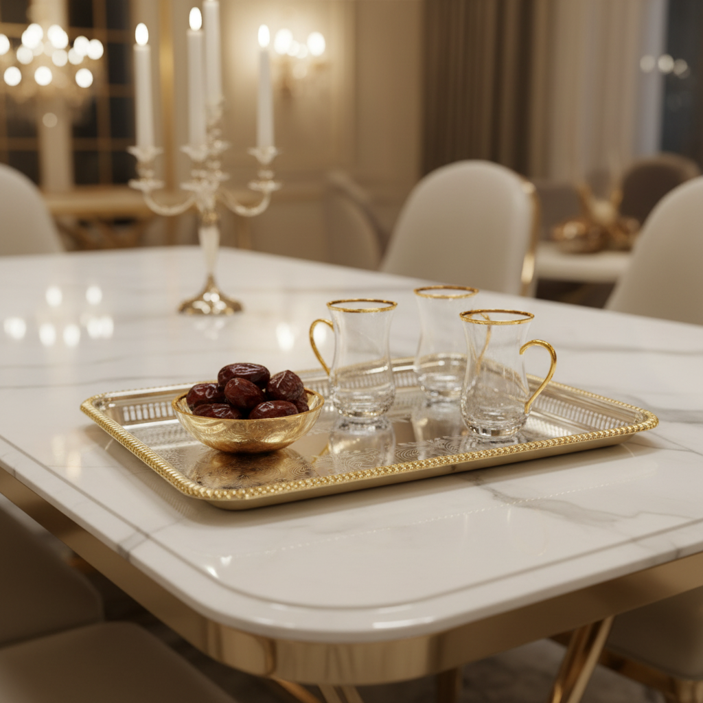 Najib Gold & Silver Metal Serving Tray - 45×30 cm