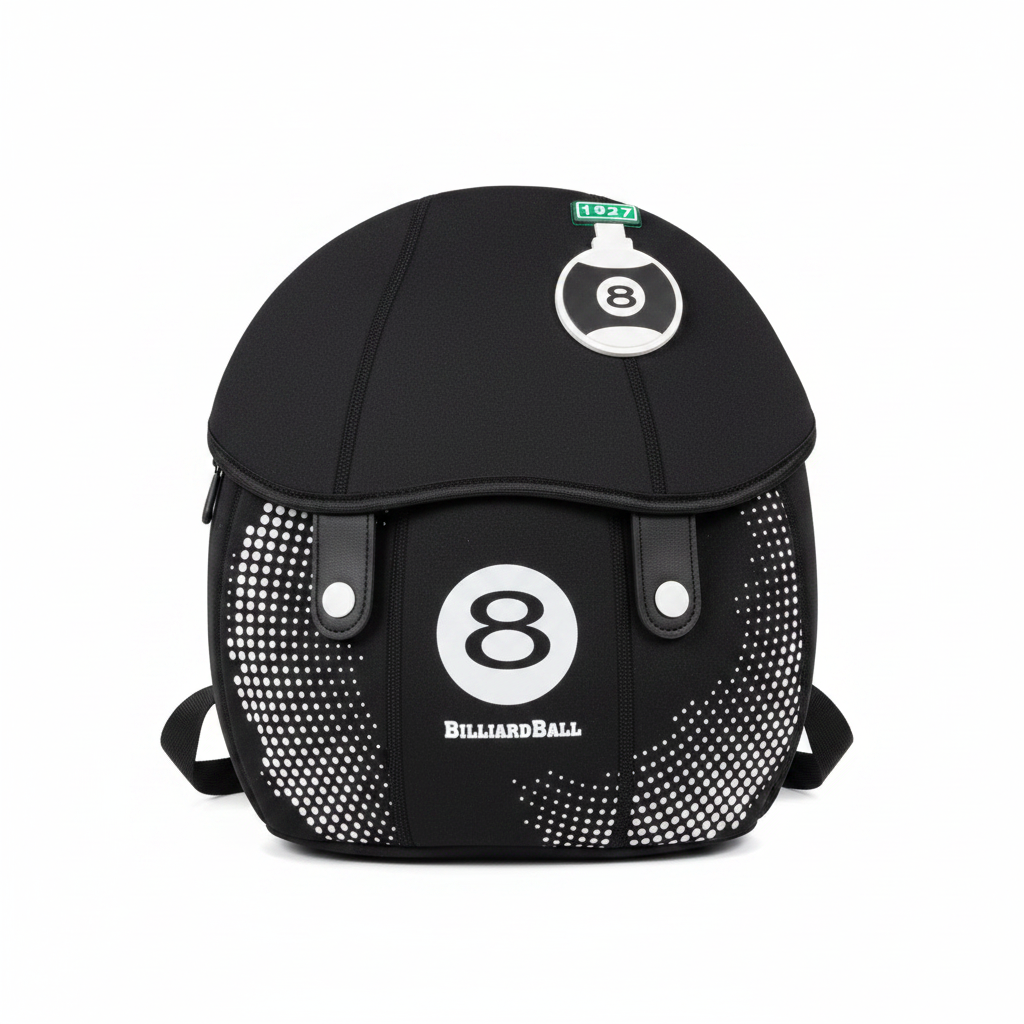 Chrisbella Black Soft Round School Bag 8-Ball Kids Backpack - 25×22cm