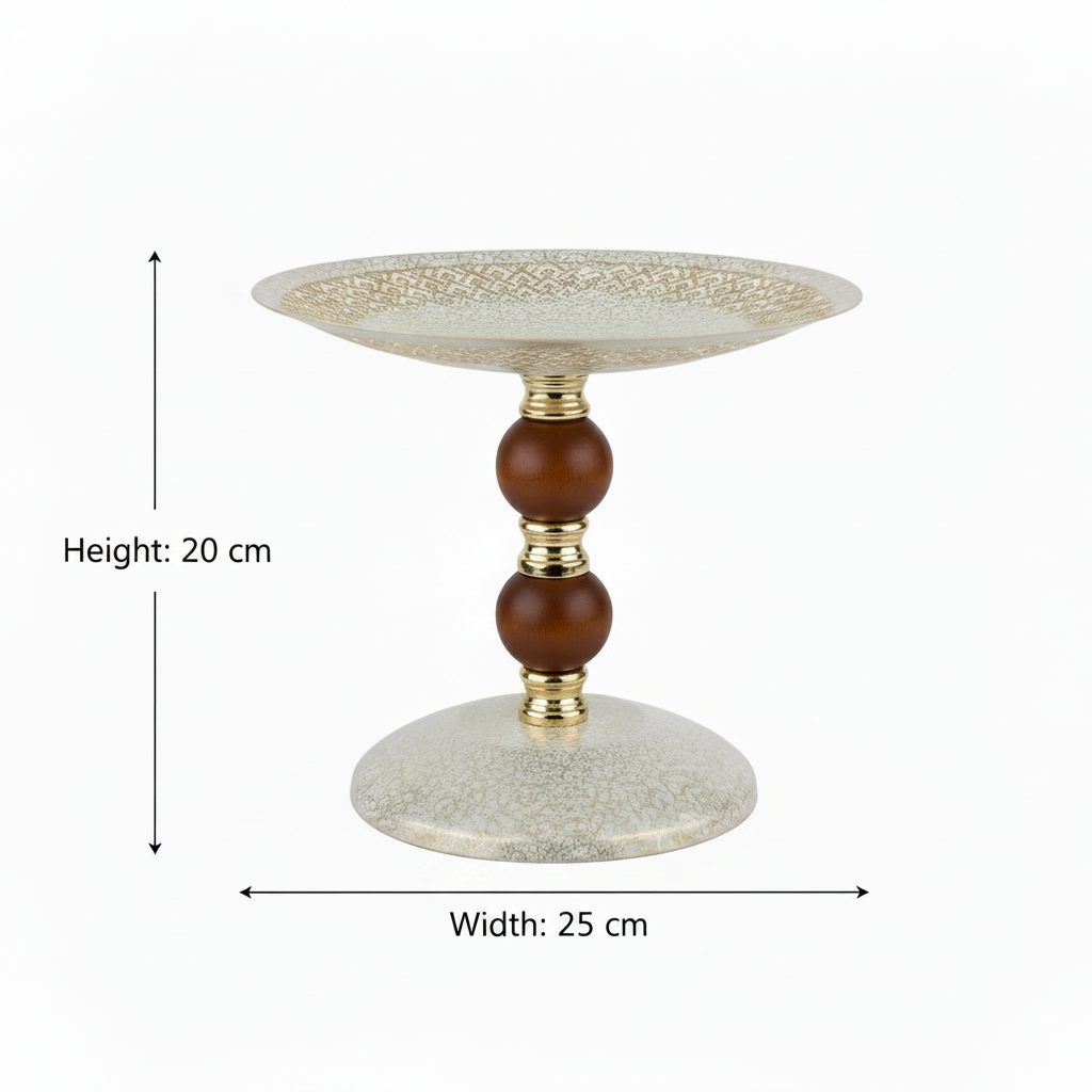 Brown & Gold Footed Cream Metal Candy Tray - 20×25 cm