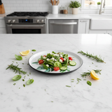 Royalford Melamine Salad Plate | Black Rim with Green Botanical Leaf Design 9-Inch