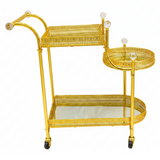 Pilsco 3-Tier Gold Metal & Mirrored Glass Serving Trolley Cart with Crystal Finials & Ornate Filigree Design | Luxury Hospitality & Majlis Tea Trolley on Wheels | 70 x 60 x 34 cm
