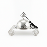 Silver Metal Candy Bowl with Filigree Base & Dome Lid — 20×13 cm