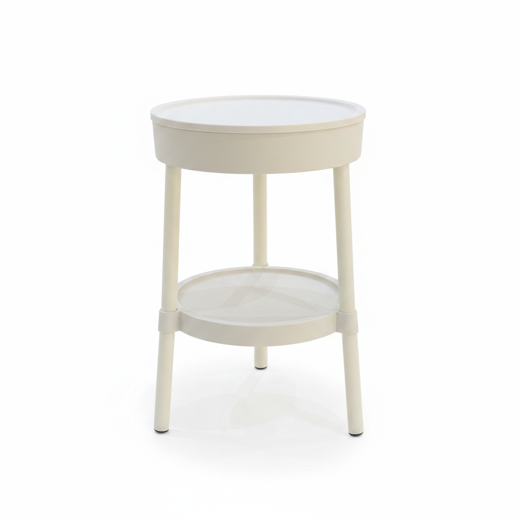 White 2-Tier Round Plastic Side Table - 55×35cm