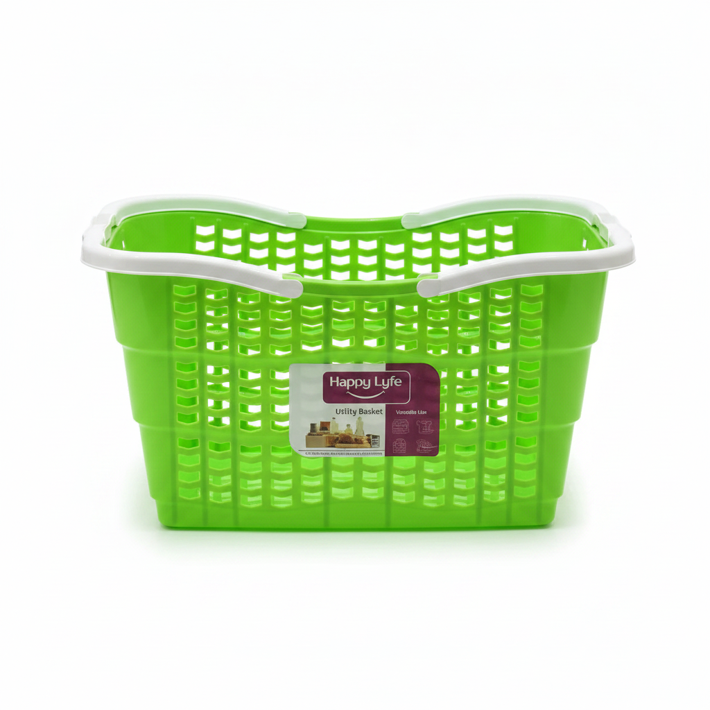 Happy Lyfe Plastic Utility Basket with Handle - 45×30×23cm - Yellow / Pink / Green / Light Blue