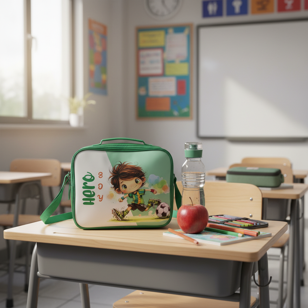 SBC Green Polyester Hero Boy Lunch Bag for Kids - 20×25 cm