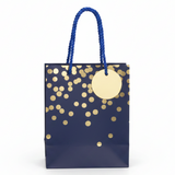 Yina Navy Blue & Gold Polka Dot Paper Gift Bag | Luxury Rope Handle Bag 23×18cm | Premium Gifting Bag for Birthdays, Weddings & Celebrations