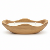 Wooden Boat Candle Bowl | Triple Wick White Wax Candle in Natural Dough Bowl | Luxury Home Decor Centerpiece | 27×12cm