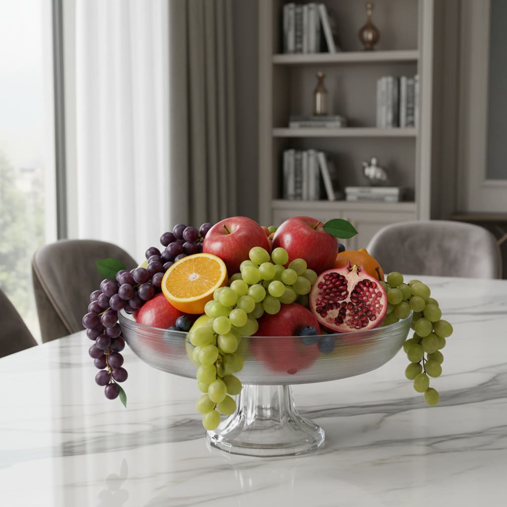 Clear Glass Footed Fruit Plate - 26×12 cm