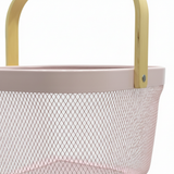 Lizhi Metal Mesh Basket with Wooden Handle — 18×24cm - Pink / Grey / Light Green / Cream