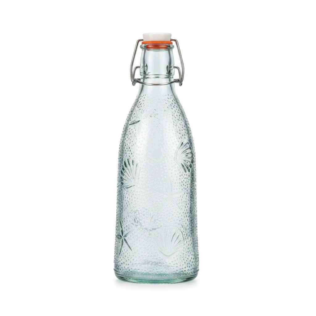 Embossed Botanical Glass Bottle with Swing-Top Lid — 800ml