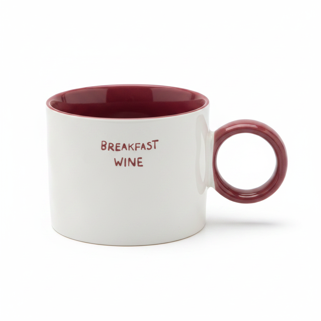 White & Burgundy Ceramic Mug - 350ml