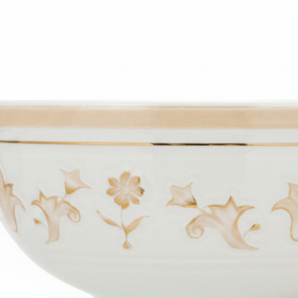 Luhpar White & Gold Embossed Floral Round Ceramic Bowl - 5.5 Inch