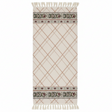 Handcrafted Diamond Lattice Runner Carpet | 50% Cotton 50% Polyester | Fringe Border Rug | 60 x 180 cm | Cream Beige | Majlis, Hallway & Bedroom Décor