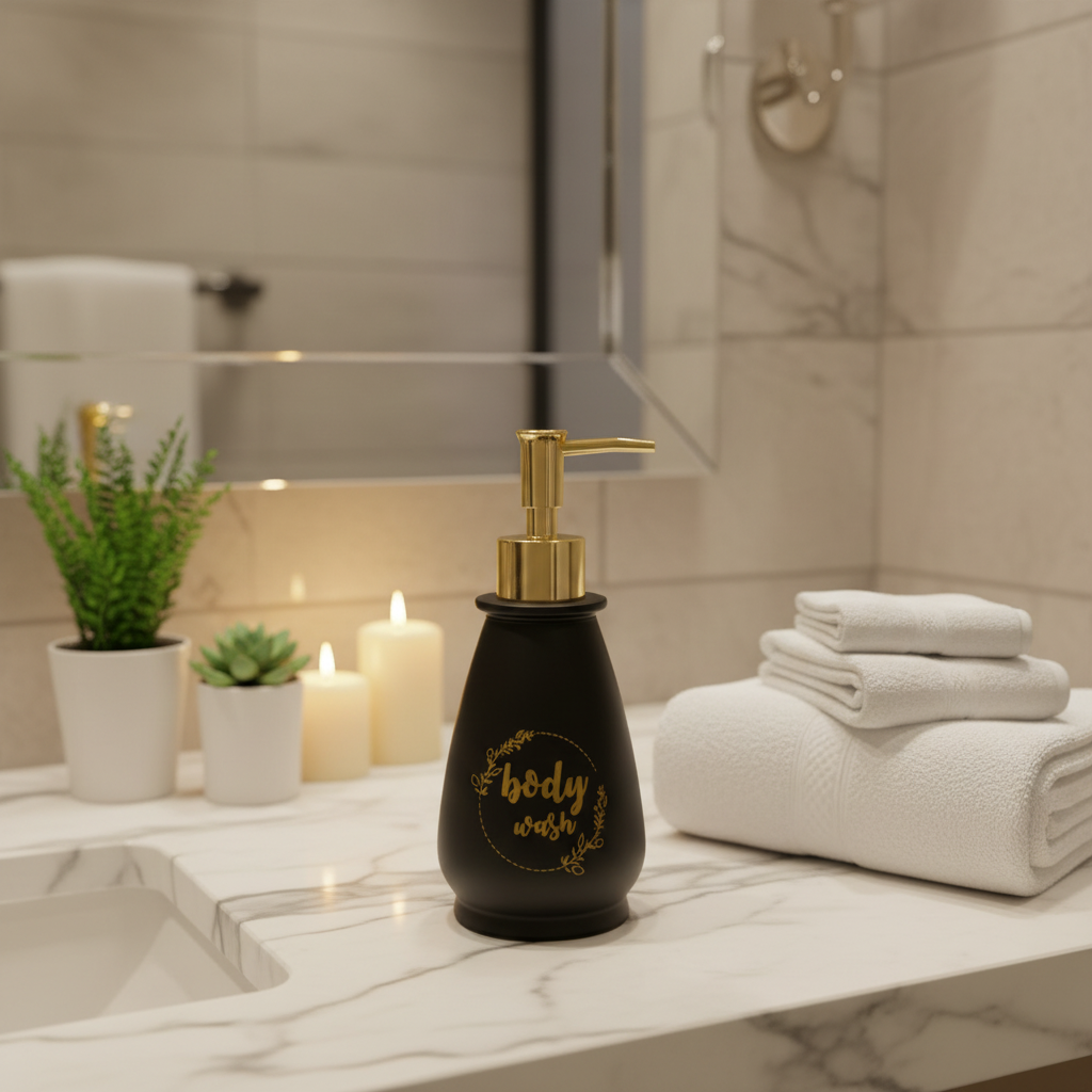 Black & Gold Ceramic & Plastic Liquid Soap Dispenser – 400ml