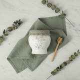 Solecasa White Ceramic Honey Jar with Floral Design & Grey Silicone Lid | 300ml