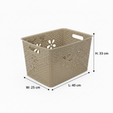 Esqube Plastic Laundry Basket with Floral Lattice Design - 25 × 40 × 33 cm - Brown / Beige / Light Blue / Grey
