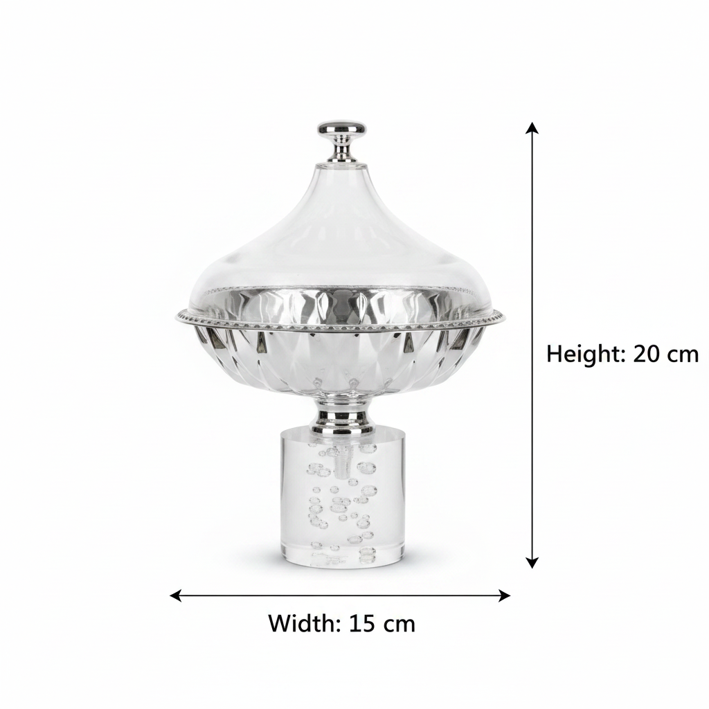 Acrylic Footed Silver Candy Bowl with Acrylic Dome Lid - 20×15 cm