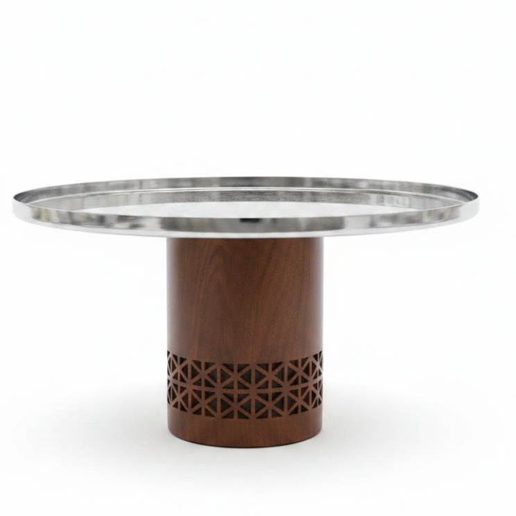Luhpar Brown Wooden Footed Silver Stainless Steel Cake Stand - 20×12 cm