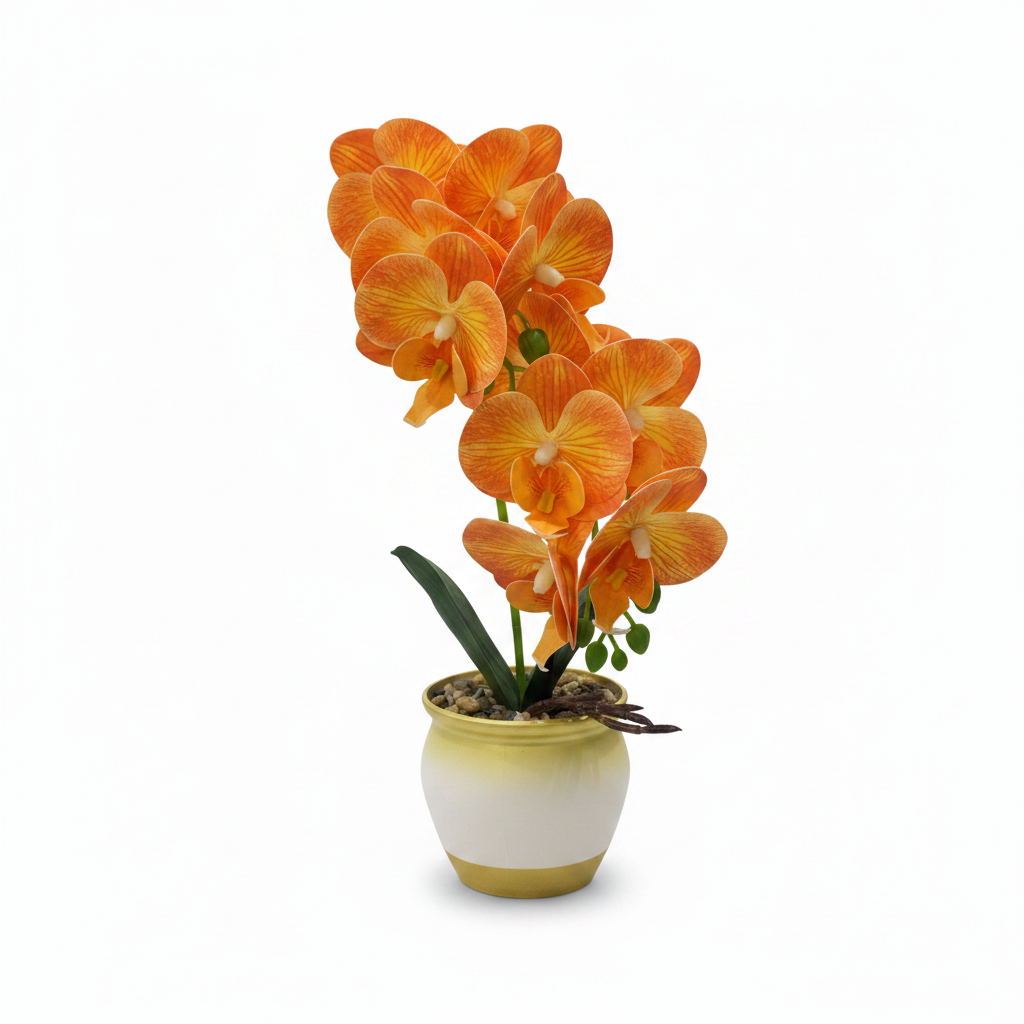 Artificial Phalaenopsis Orchid Plant in Plastic Pot - 36cm - White / Orange / Purple / Coral