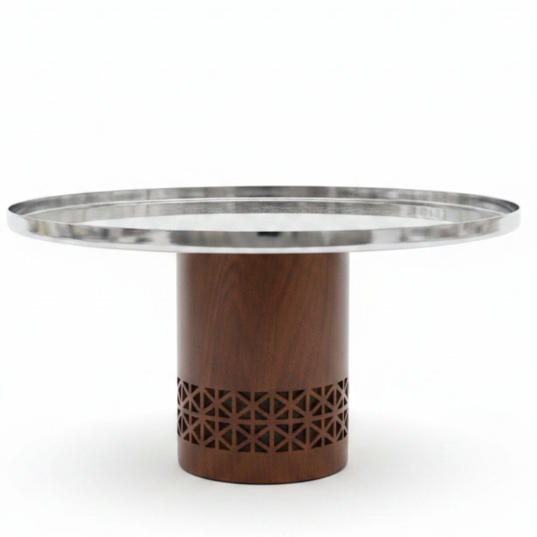 Luhpar Brown Wooden Footed Silver Stainless Steel Cake Stand - 30×17cm