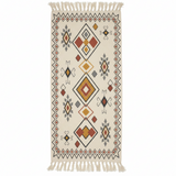 Handwoven Kilim Runner Carpet | Southwestern Geometric Pattern | 50% Cotton 50% Polyester | Fringe Tassels | 60×150 cm | Cream, Terracotta & Gold | Boho, Majlis & Modern Décor