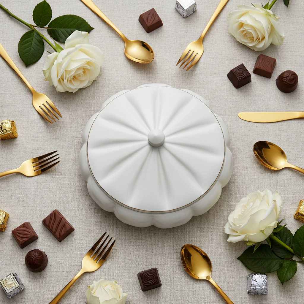 Hamid White Ceramic Candy Box with Lid | Scalloped Petal Design | 10.25cm