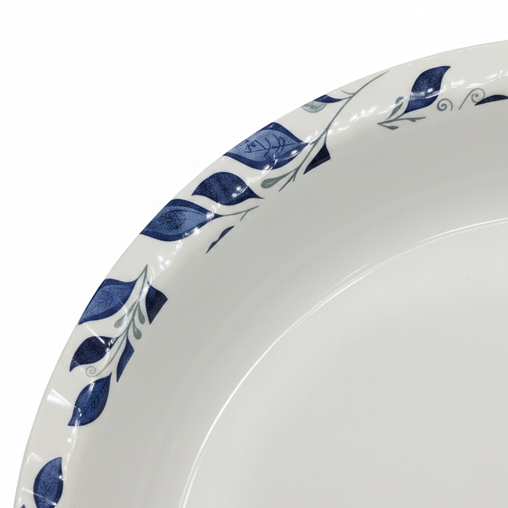 Henlee White & Blue Melamine Round Serving Tray – 14 Inch
